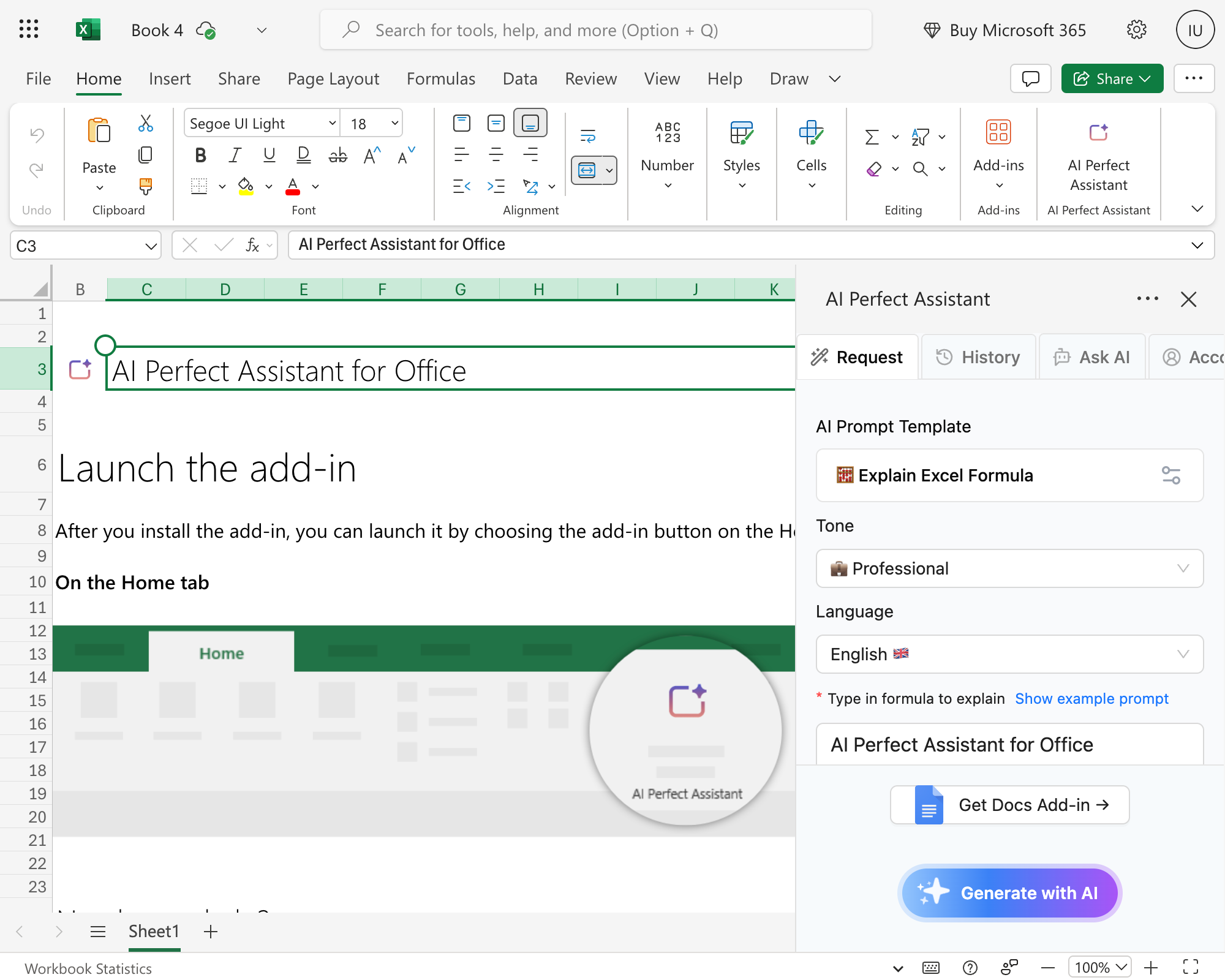 AI perfect Assistant inside Excel